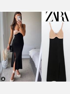 Zara Knit Two Tone Midi Dress Medium